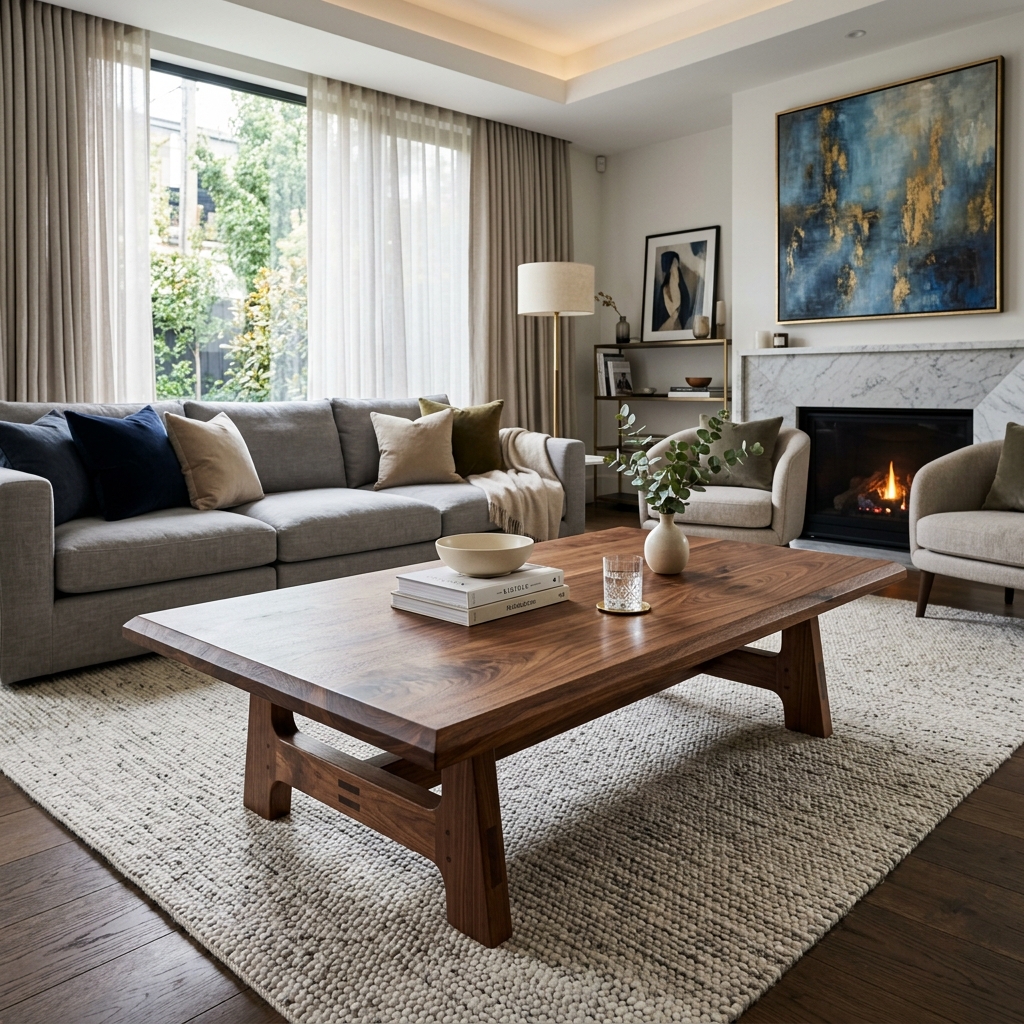 Solid wood coffee tables natural finish walnut oak
